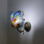 applique murale art nouveau papillon verre coloré bleu rouge verte fixée mur blanc or