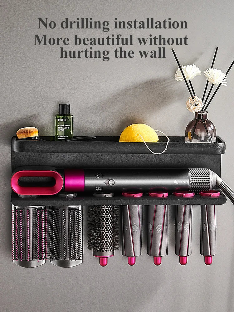 étagère mural moderne aluminium noir clips cheveux organisation salle bain cheveux brosse parfum
