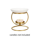 bougeoir moderne transparent blanc doré noir aromathérapie support métallique rond chauffe bougie bien être