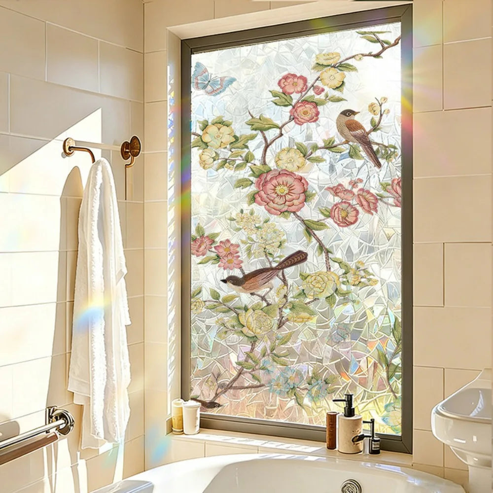 film fenêtre décoratif fleurs feuilles multicolore adhésif pvc moderne opacité 45x200cm