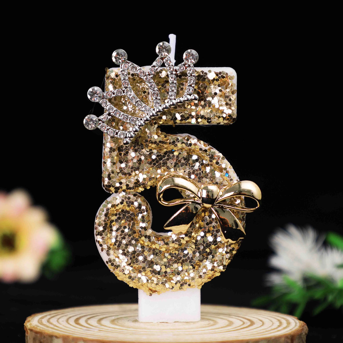 bougies numérotées pailletées dorées argentées anniversaire festives couronnes rubans clips decoration gâteau fête mariage