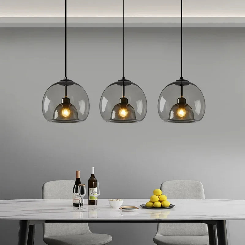 suspension lumineuse sphérique verre transparent moderne lampe plafonnier salon cuisine noir