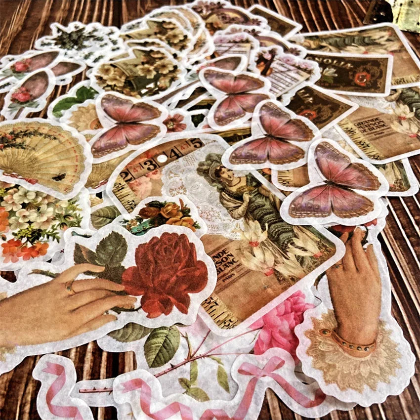 autocollants stickers végétaux fleurs feuilles oiseaux horloges mandalas papillons vintage romantique adhésifs