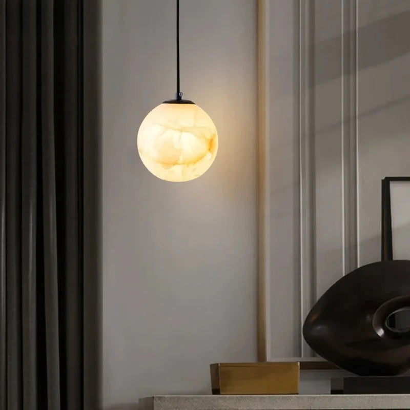 lampe suspendue moderne marbre blanc beige salon chambre 10cm 12cm 15cm