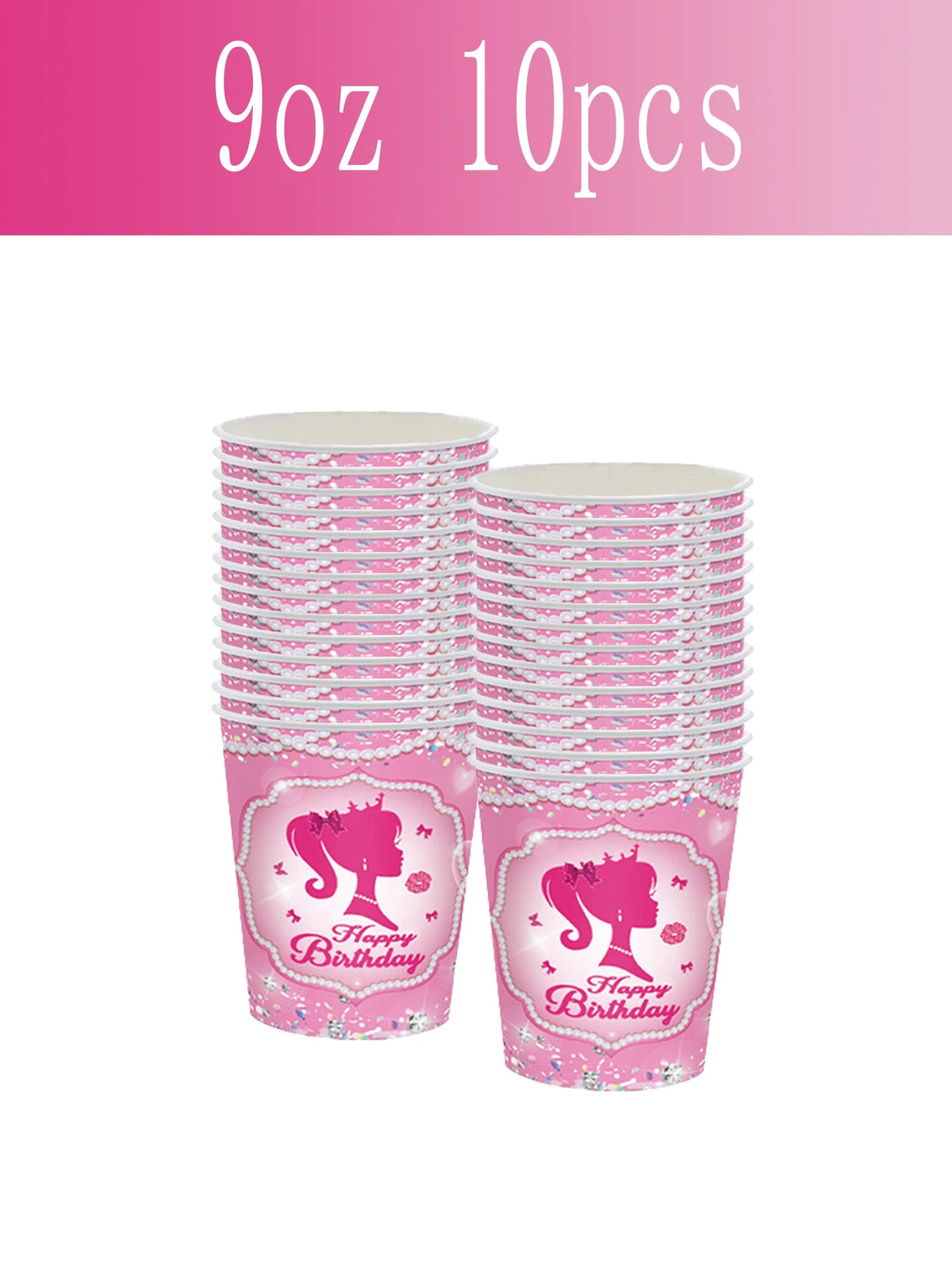 vaisselle jetable rose princesses strass papillons happy birthday 7in 9in 9oz assiettes verres serviettes