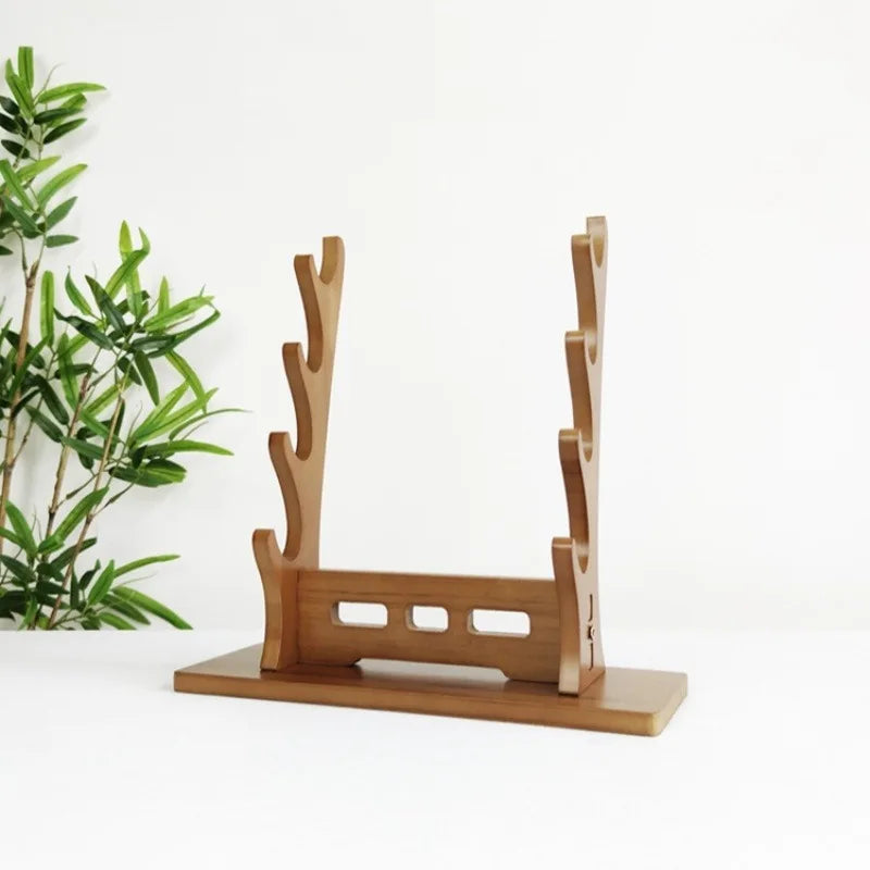 support épées bois moderne minimaliste noir brun clair katana sabres rack display salon