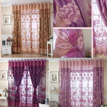 rideaux polonais floral translucides rose violet marron brodés chanvre romantiques salon chambre