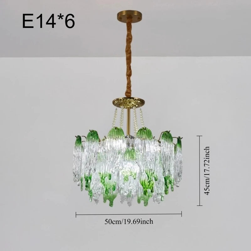 lampe suspendue vert classique blanches gouttes verre vintage doré