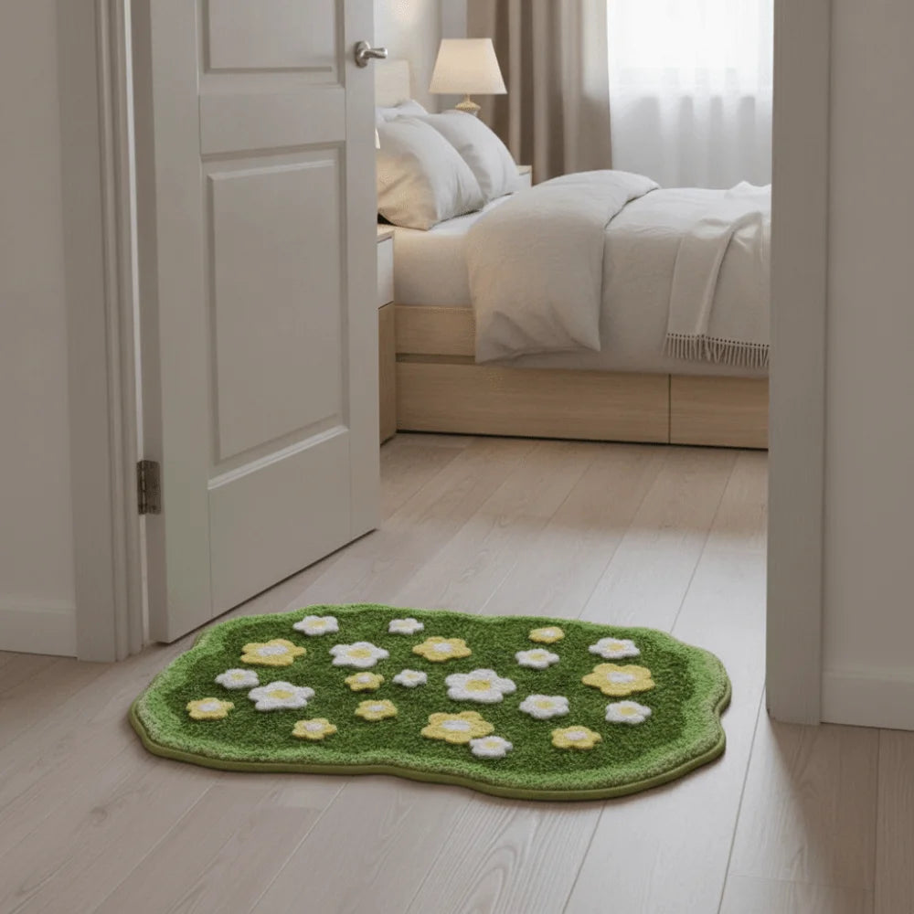 tapis bain moelleux motif fleurs vert moderne doux épais salle bain maison