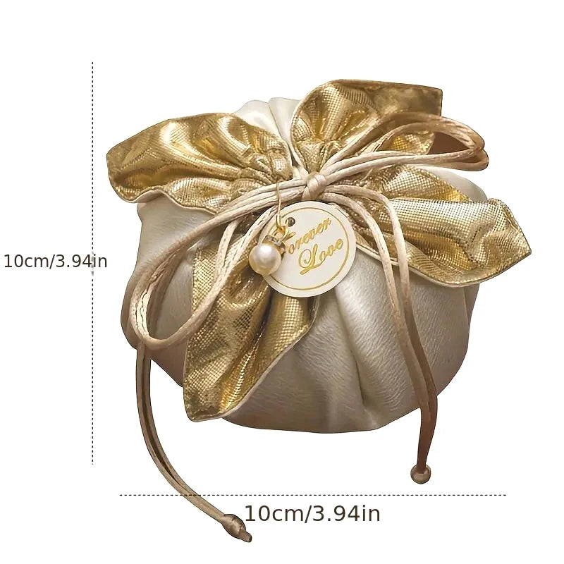 sac cadeau violet satiné ruban doré blanche élégant anniversaire bijoux cadeau opulent 10 pièces