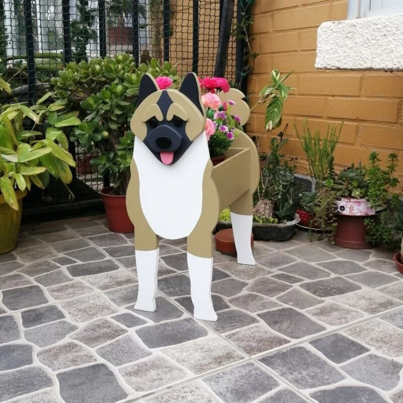 cache pot chien forme cartoon blanc beige marron noir rose vert détails visage plante