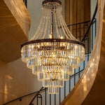 lustre pendentif cristal or élégant salle manger hall lumière froide neutre chaude