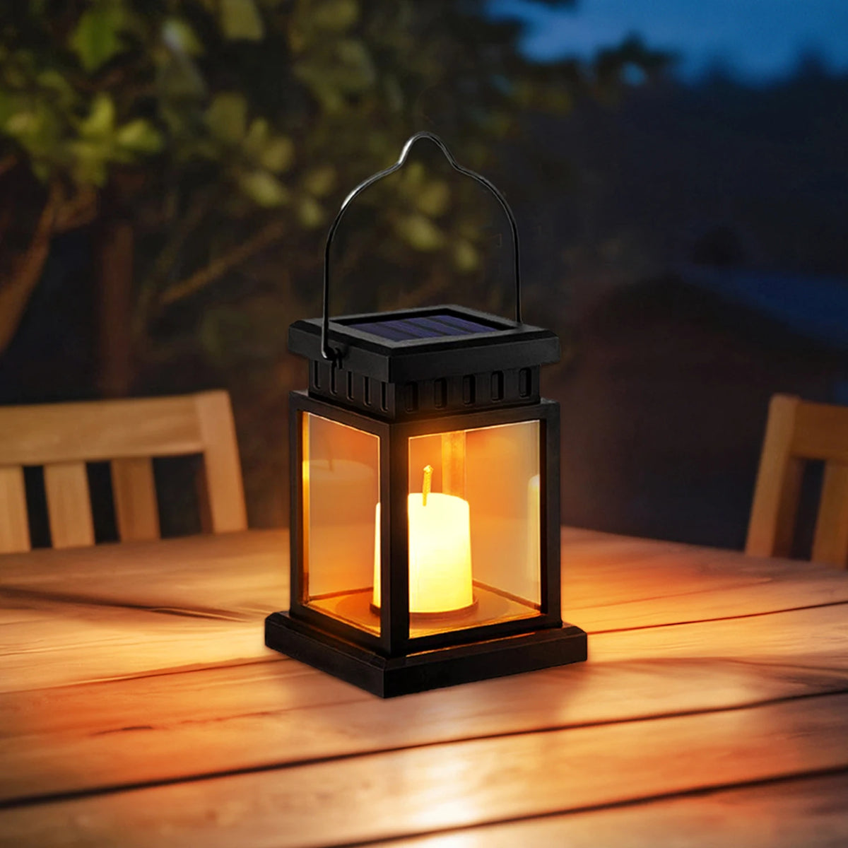 lanterne solaire classique transparente bougie led crochet sécuriséextérieur décoration fête