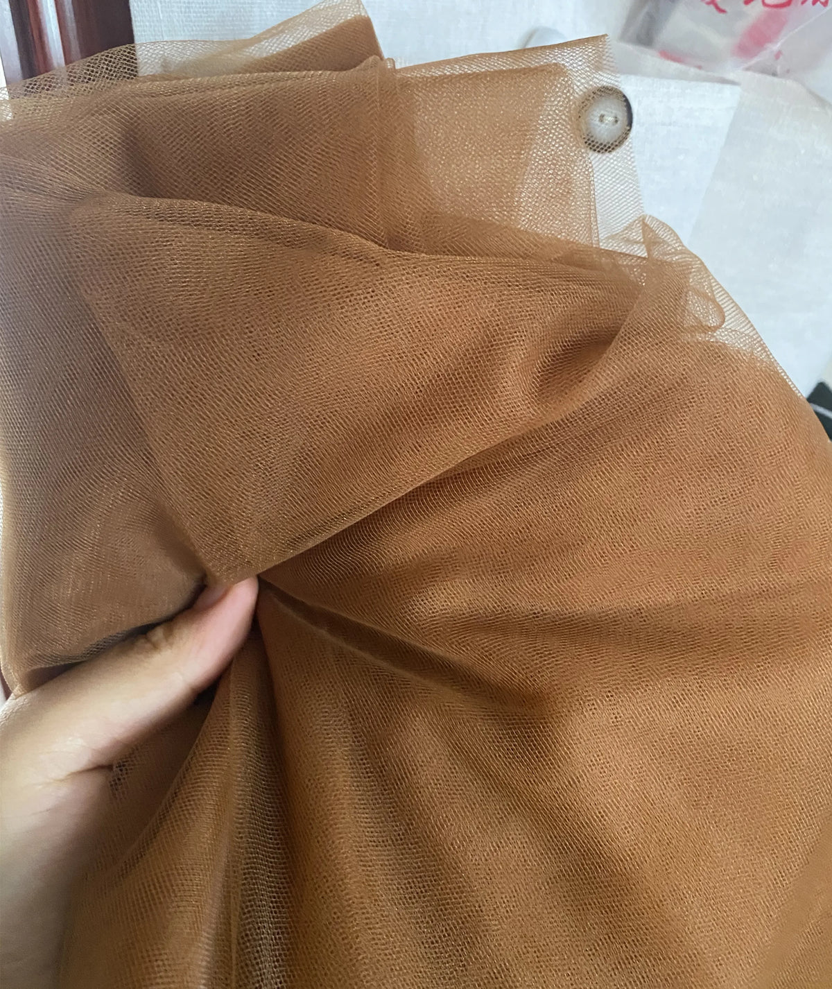tulle marron clair maille fine classique décoration tissu nylon translucide