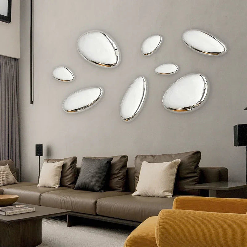 miroir moderne ovalaire argenté post moderne adhésif mural taille xl