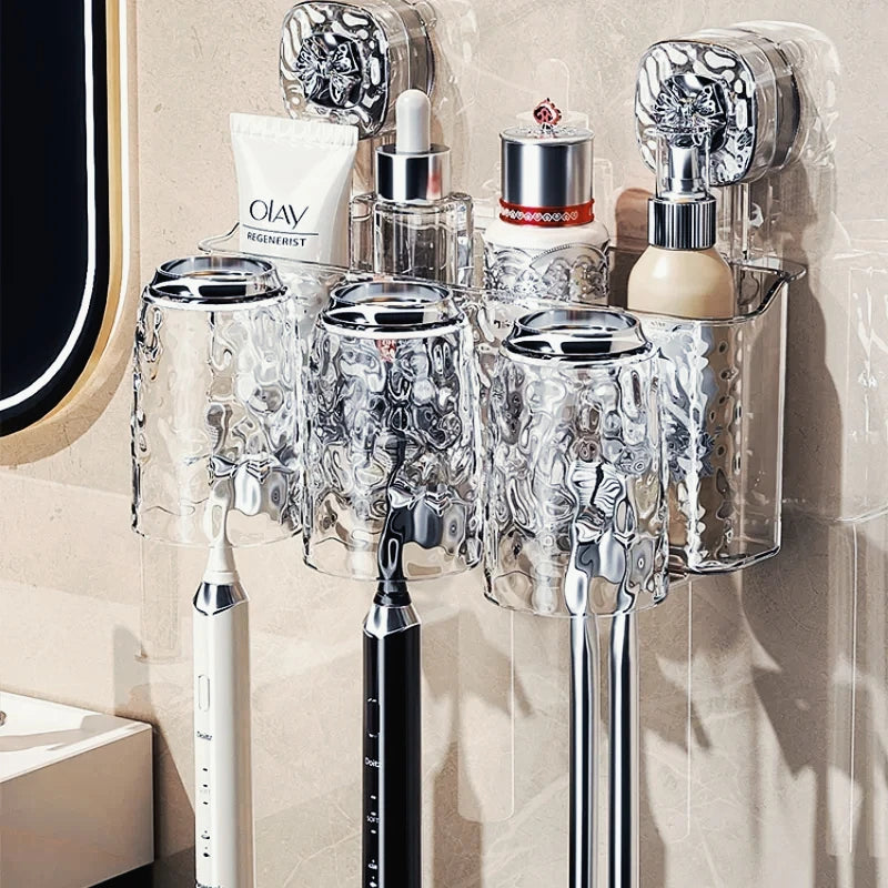 organisateur mural transparent texturé moderne porte bougies ventouse hygiénique salle bain rangement efficace simple