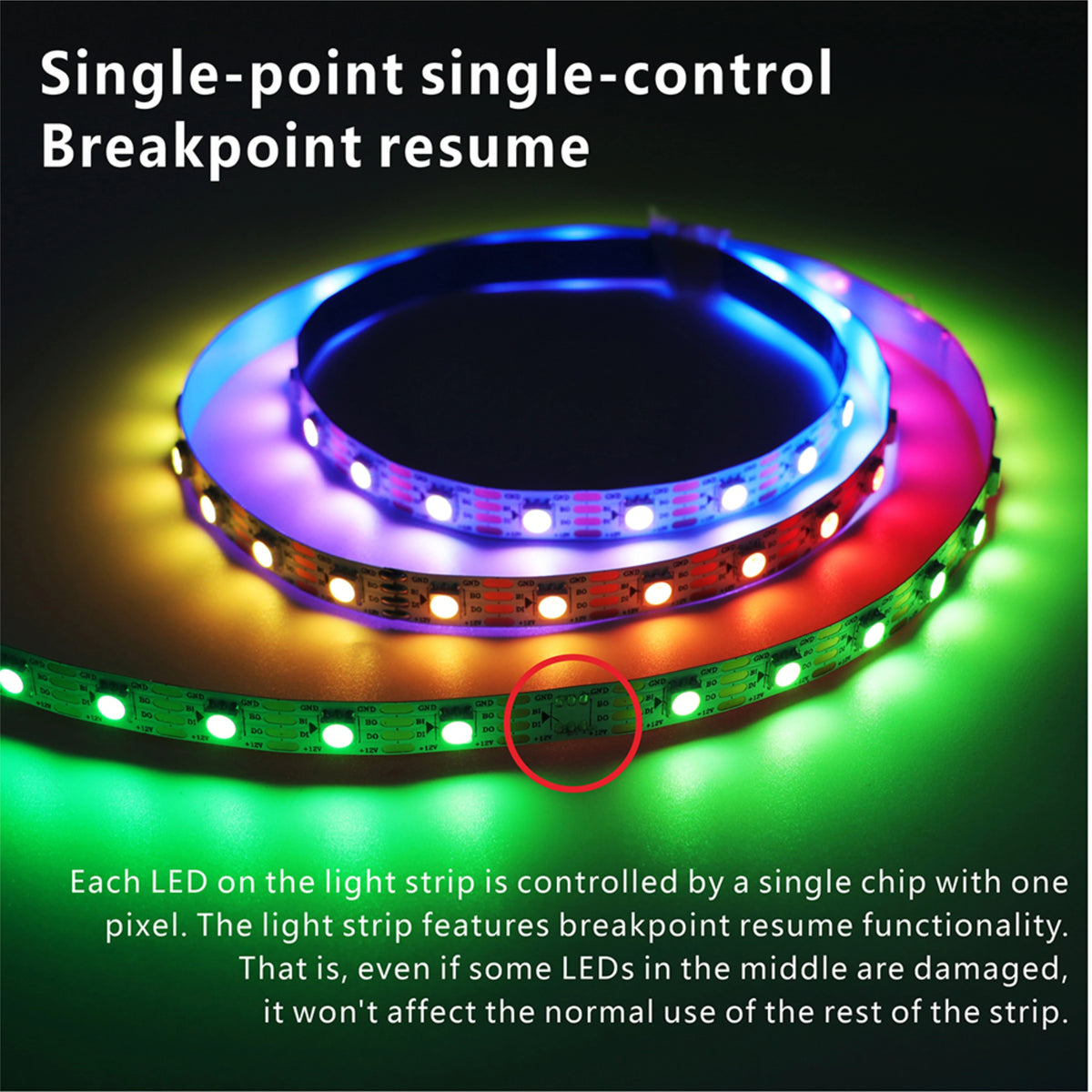 ruban led flexible multicolore effet chasse intelligent adhésif moderne technologie salon décoration chambre