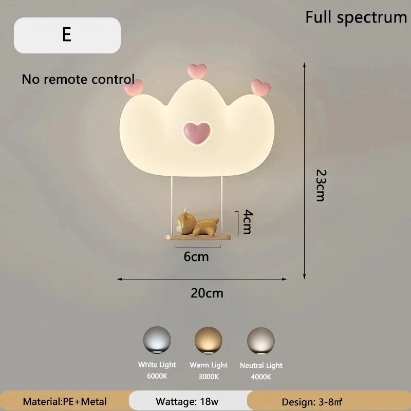 lampe murale nuage animaux blanc moderne enfant figurines souris singe lapin led