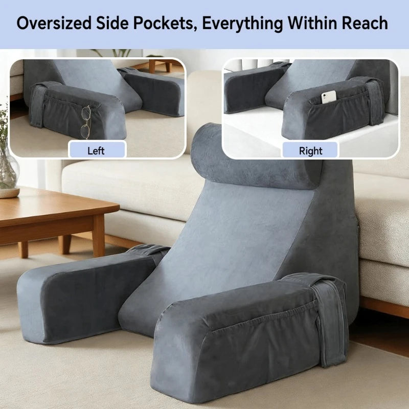 coussin repos gris velours confortable support tablette tête détachable literie