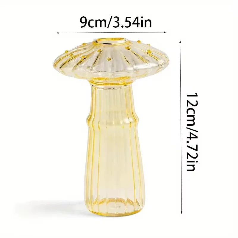 vase moderne transparent champignons colorés orange rouge bleu vert reflets