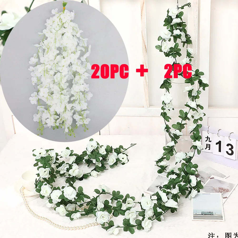 guirlande fleurs artificielles blanc vert intérieur mariage anniversaire baby shower décoration romantique festive