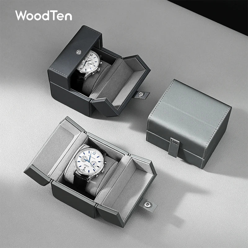 boîte rangement montre simili cuir gris vert bleu double ouverture haute qualité classique