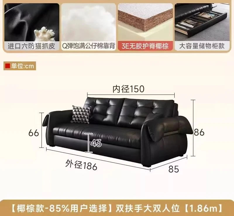 canapé lit noir simili cuir moderne coussin décoratif table basse tapis couverture