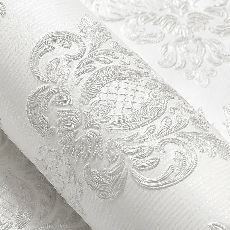 papier peint floral relief blanc argenté doré résistant l'humidité isolation thermique 3m 53cm