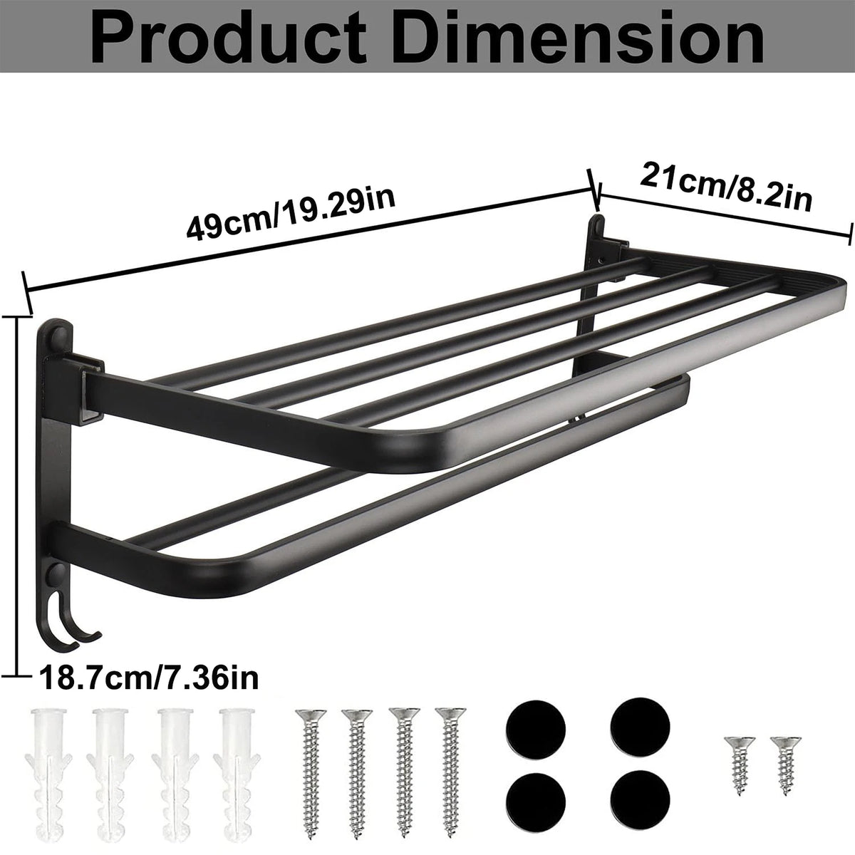 porte serviettes mural pliable noir mat aluminium double barres 50cm moderne minimaliste crochets