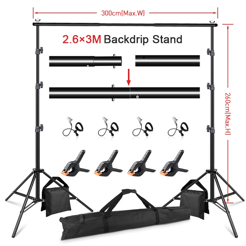 support fond photo noir lisse moderne clips tringles sac transport 300cm 260cm photo studio