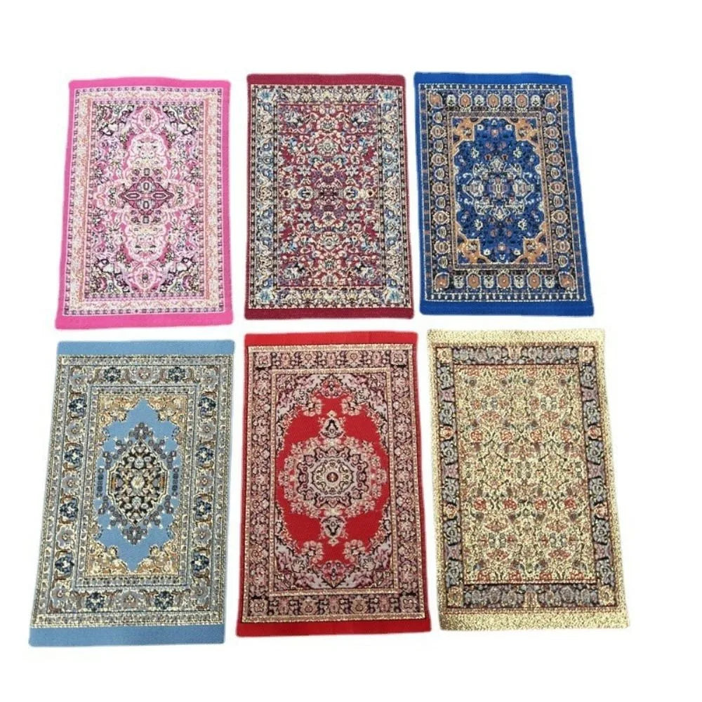 tapis ornements floraux géométriques classique rouge bleu rose beige vert adhésif poupées accessoire