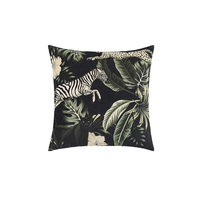 housses coussin imprimées jungle animaux vert noir moderne canapé chaise voiture décoration