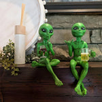 statues aliens résine vert gris moderne humour verre bière vin fixations