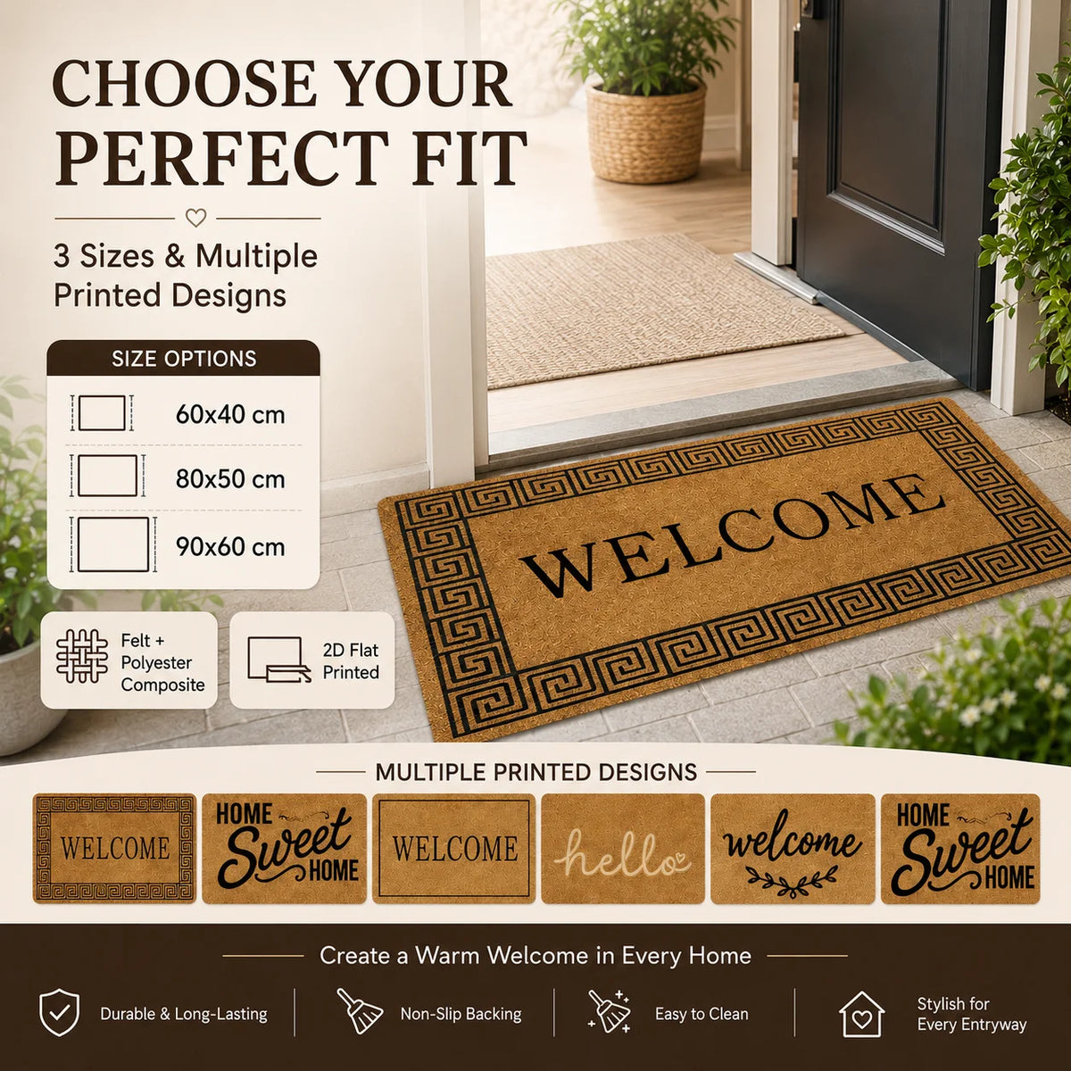 tapis d'entrée marron clair noir motif géométrique moderne imperméable couloir garage sol