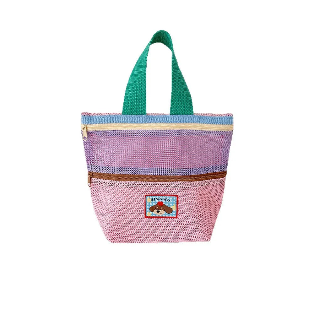 sac main reutilisable maille polyestere bleu rose moderne portable poignees étui cosmétiques voyage