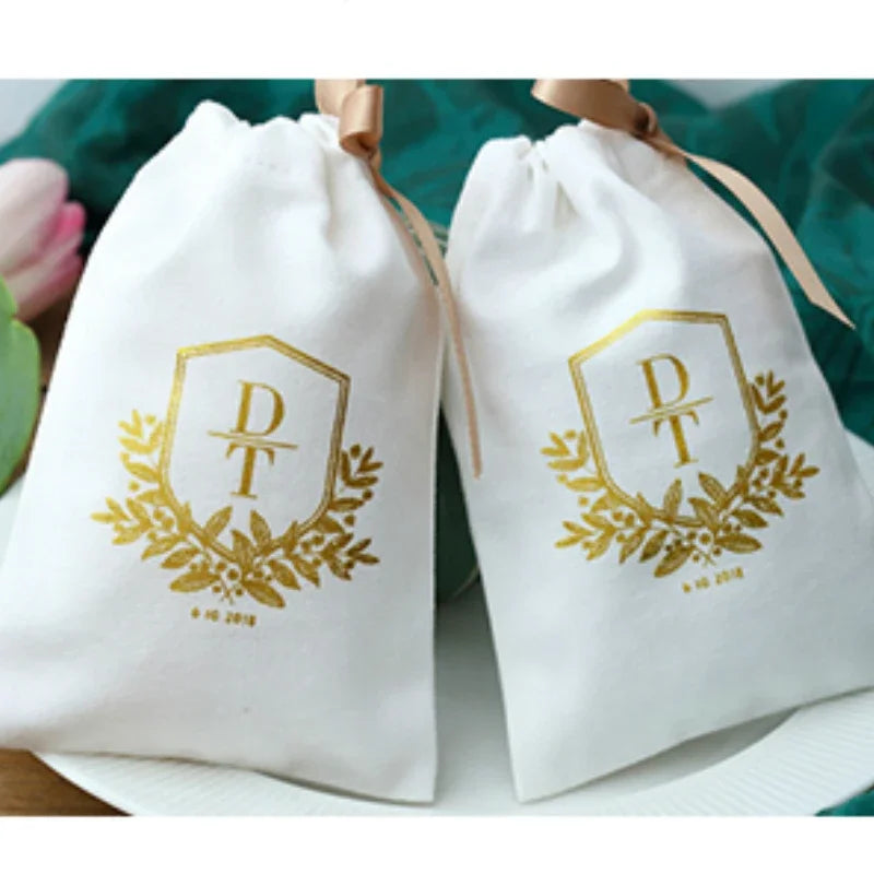 sacs cadeaux tissu blanc croix cordon serrage toile opacique classique fashion mariage bonbons réutilisables