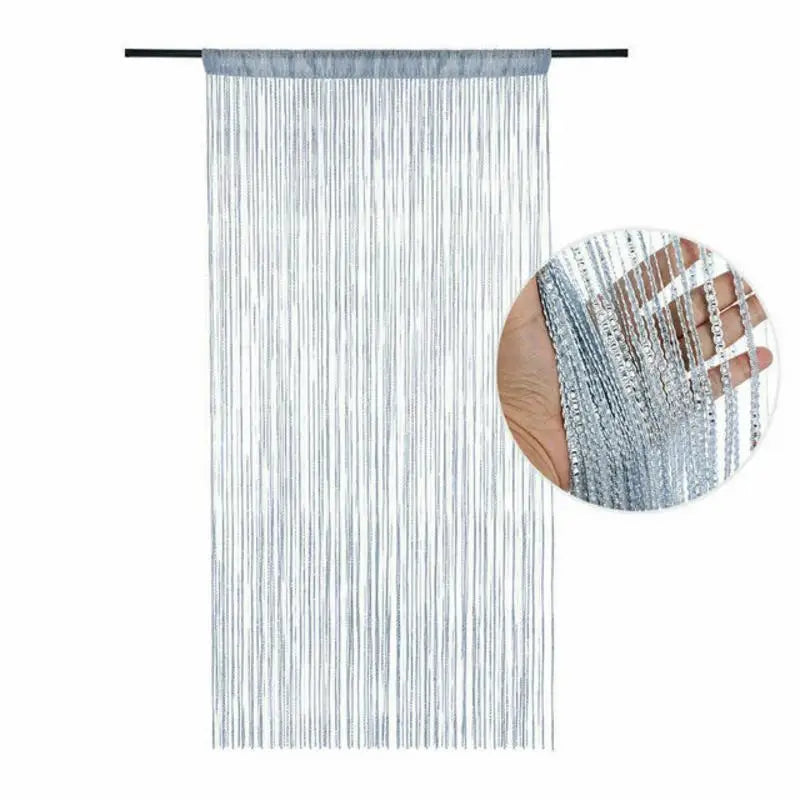 rideau franges argenté noir multicolore semi transparent festif barre supérieure
