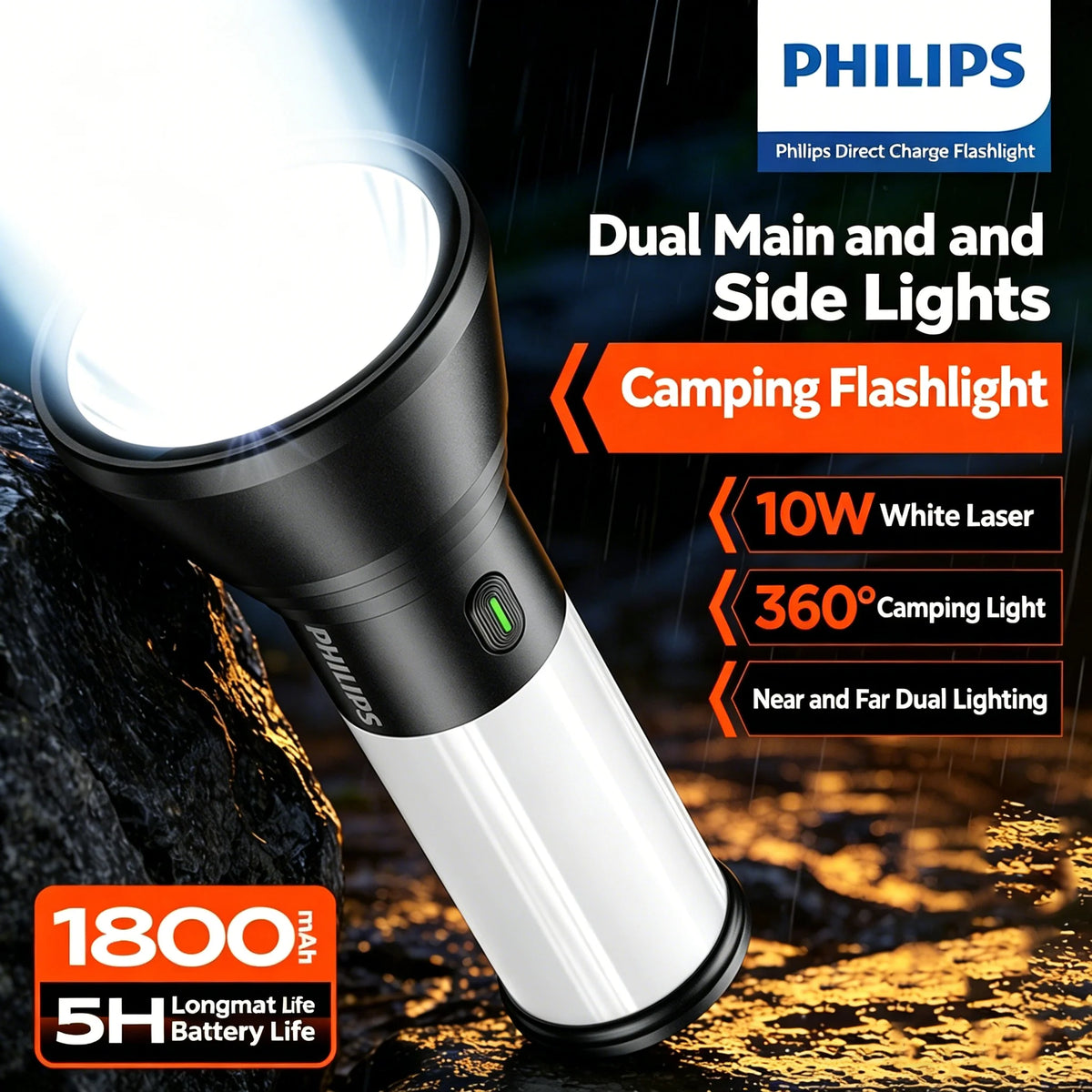 lampe camping rechargeable noir blanc lisse moderne interrupteur tactileversible 360degrees éclairageurgence nocturne