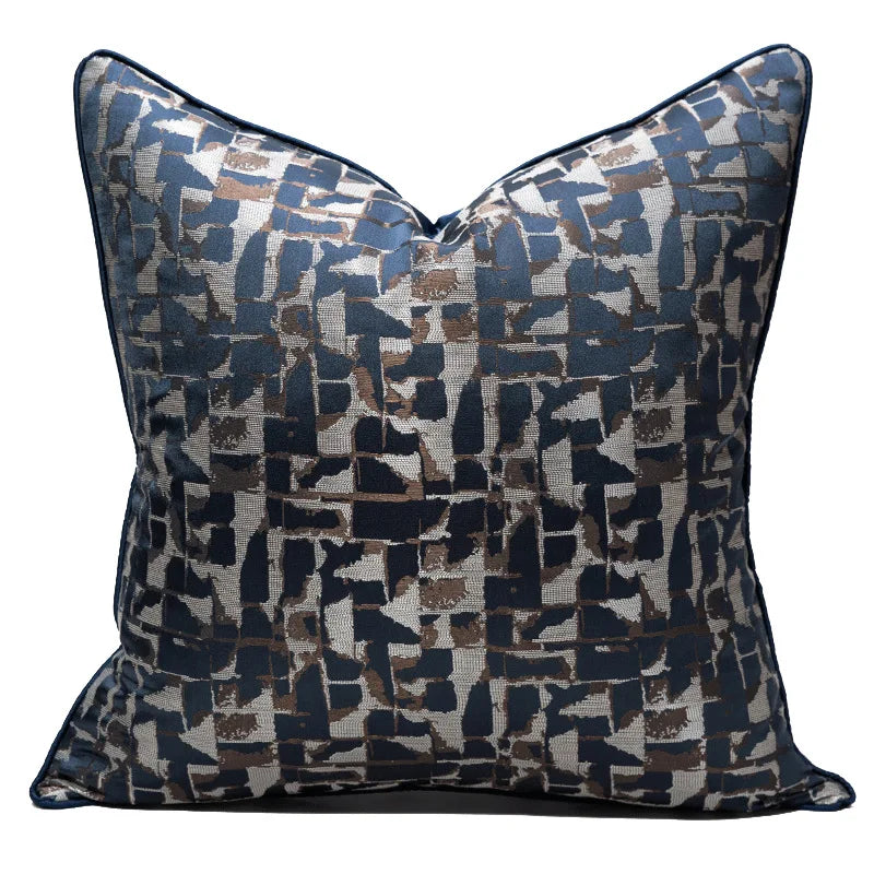 coussin decoratif geometrique contemporain bleu marine gris beige adhesif maison voiture 45x45cm 50x50cm 30x50cm