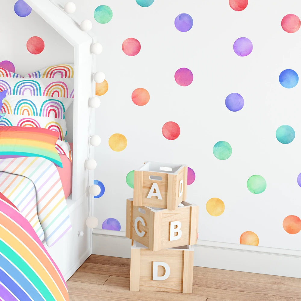 Stickers muraux multicolores points arc ciel décoration vinyle adhésif chambre enfants
