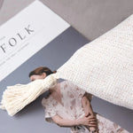 coussin carré rustique polyester brodé lin beige clair lavable amovible 45x45cm glands