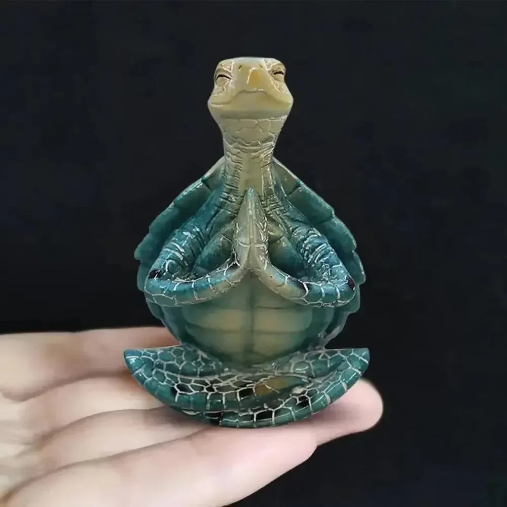 statue tortue méditative yoga vert turquoise zen décoration artificielle crème marron foncé
