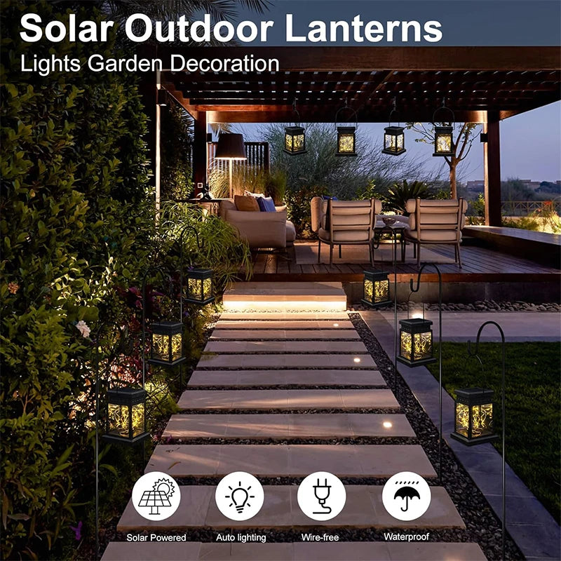 lanternes solaires noires transparentes modernes crochets métalliques extérieur decoration autonomes ip65 led