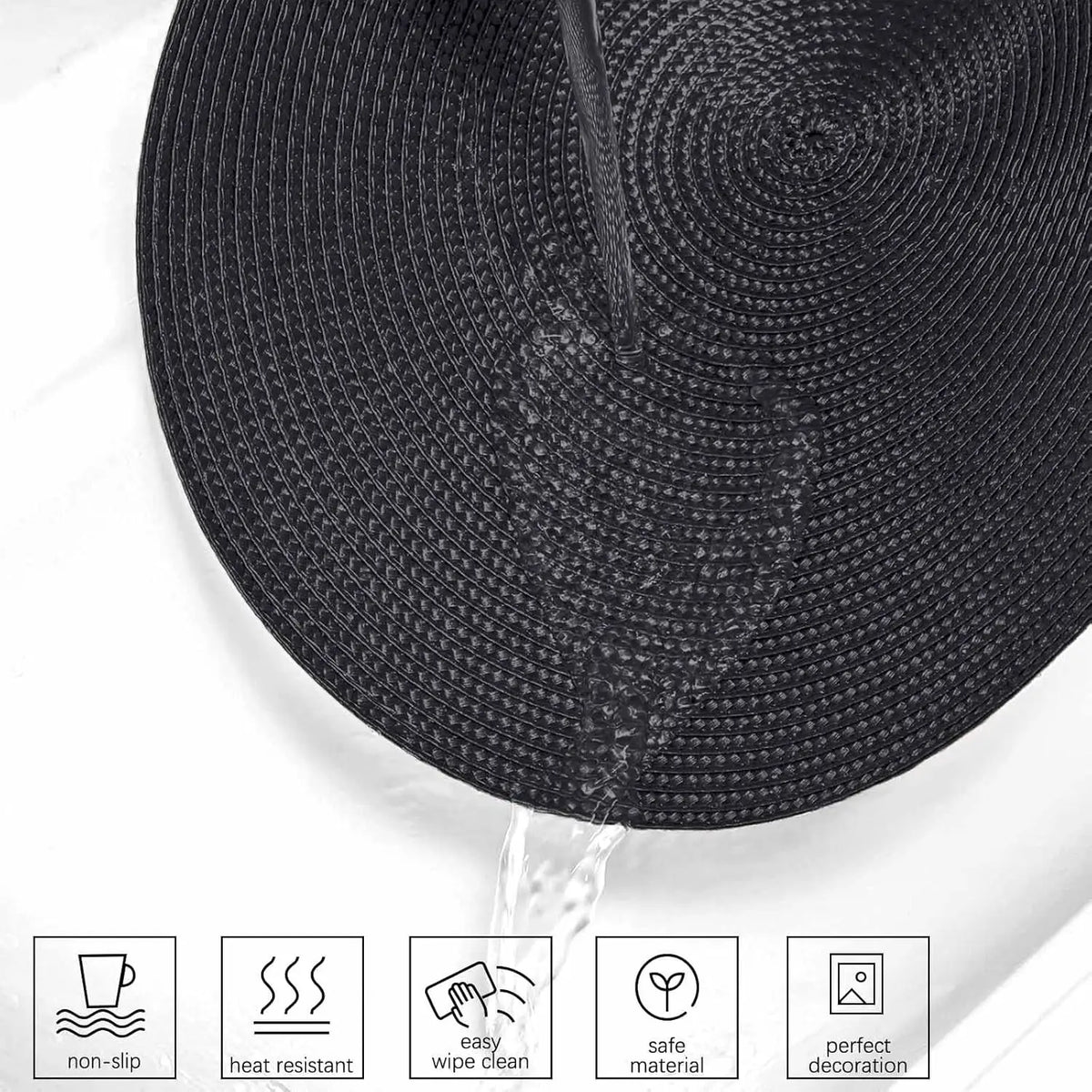 placemats noirs tissés anti dérapants résistants chaleur modernes faciles nettoyer pp respectueux l'environnement