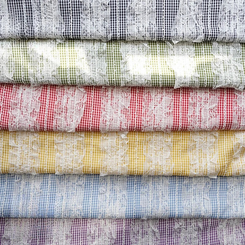 tissu brocart vichy multicolore classique élastique polyester occasion bricolage opacité bleu rouge jaune vintage