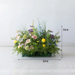 décoration murale bouquet fleurs artificielles roses blanches jaunes bleues feuilles vertes mariage fête événement