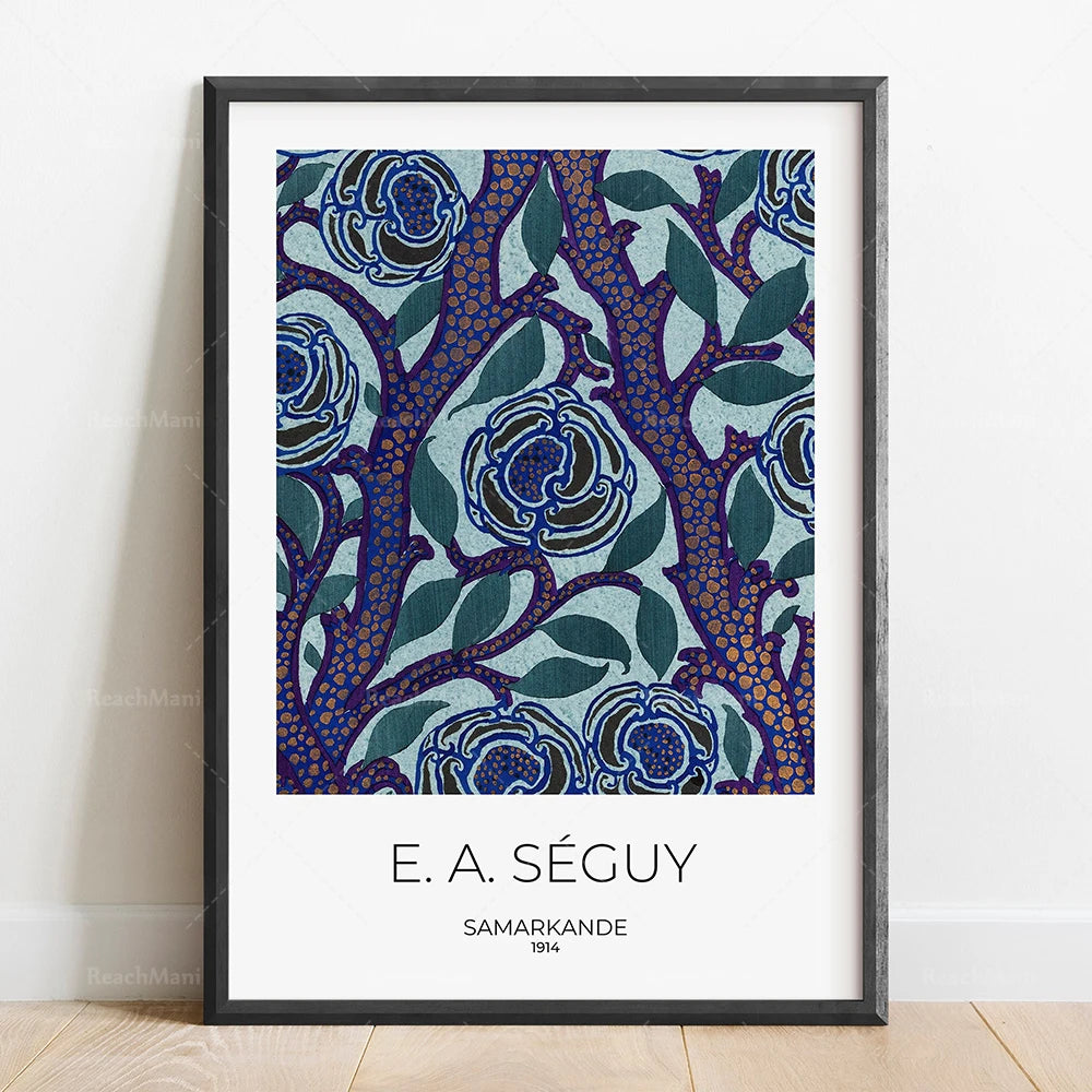 Image d'une illustration colorée de fleurs et de feuillage dans un style ornemental, créée par l'artiste E.A. Séguy en 1914.