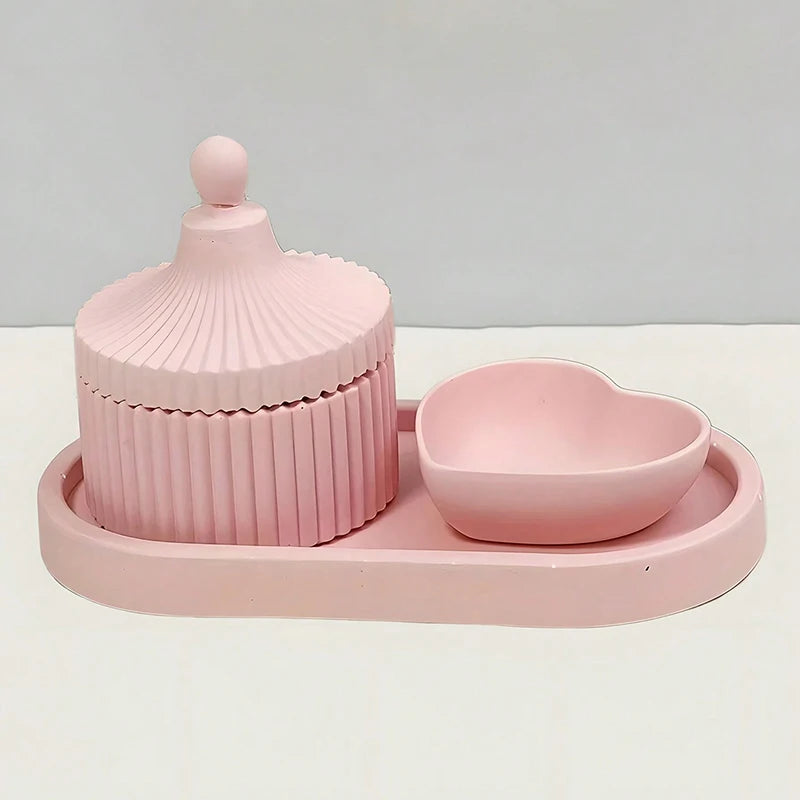 set rangement moderne rose boite bijoux couvercle bol coeur plateau ovale stripe.storage