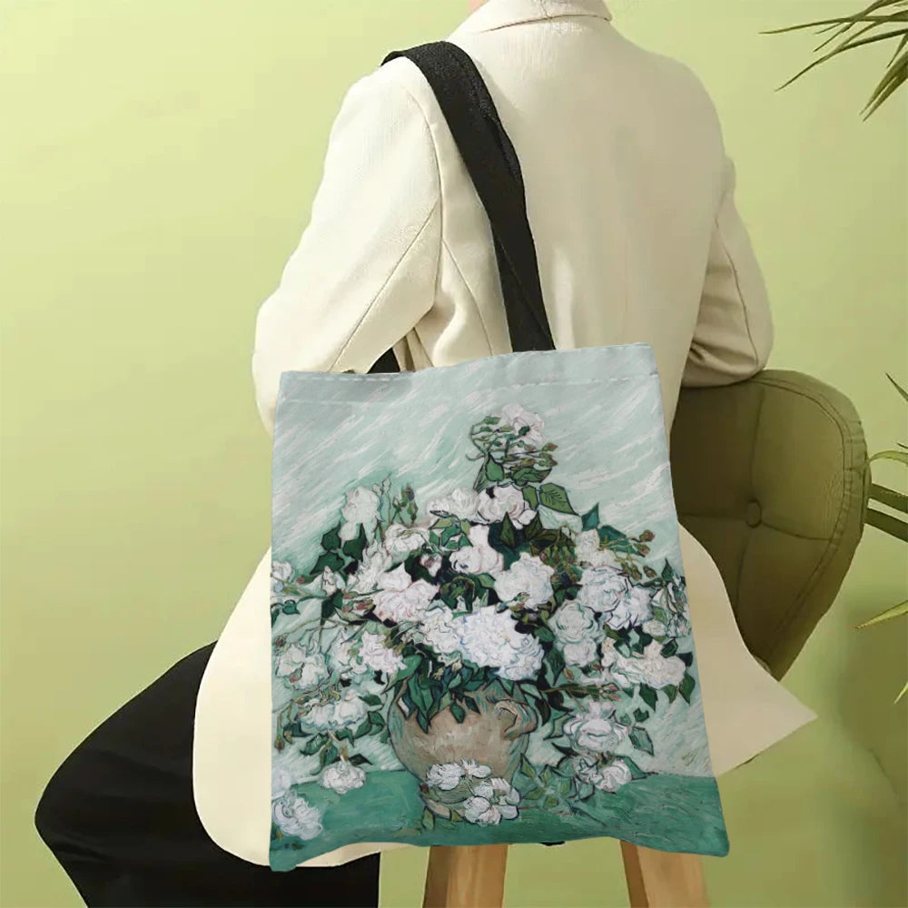 sac main décontracté moderne motif floral urbain van gogh femme toile lin
