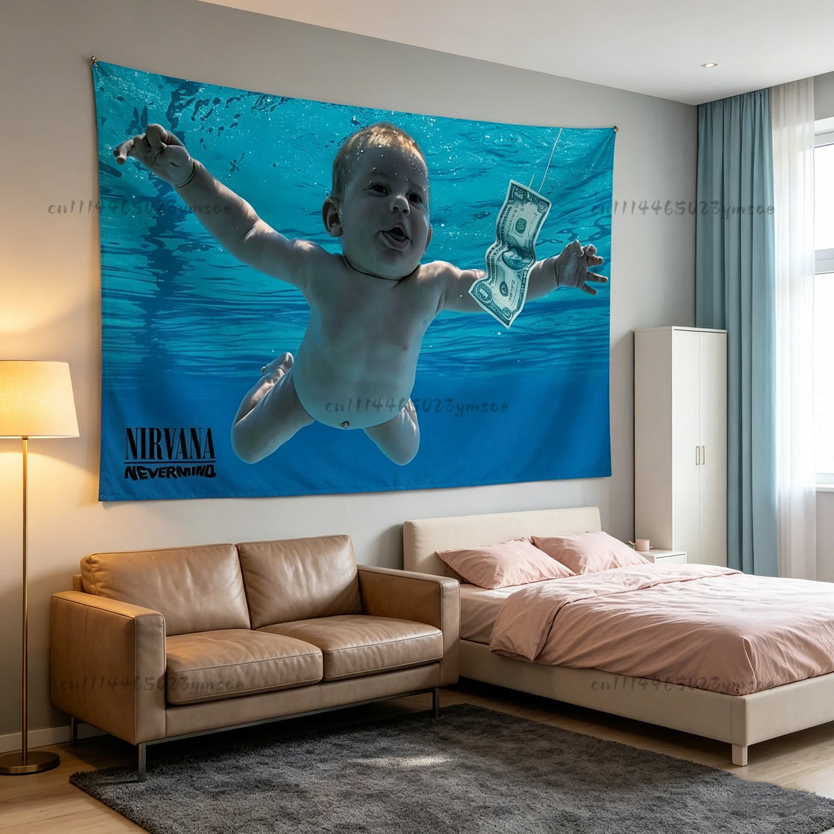 tapisserie murale décoration chambre enfant sous l'eau photographie artistique contemporain tissu poliester